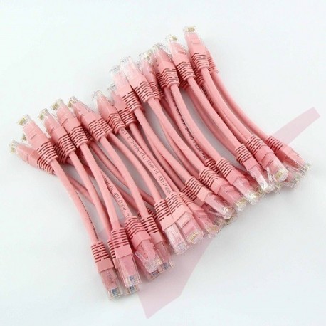24 Pack of 20cm (8-inch) in Pink - Cat5e High Grade 125MHz 24AWG LSZH Patch Lead for 2U Patching